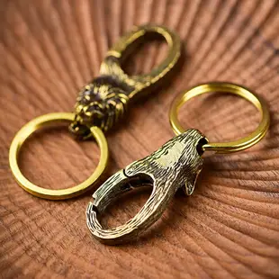 黃銅龍頭鑰匙扣男士汽車鑰匙鏈創意個性骷髏頭大象狼頭包包掛件女