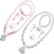 [Healeved] 2Sets Beaded Necklace Jewelry Set Unicorn Shell Design Includes Earrings Rings for Parties School Rewards and Daily Wear Durable Fashionable Accessories