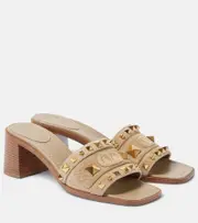 [Valentino Garavani] Valentino Garavani Plaster Caster 50 studded suede mules AU 8 beige