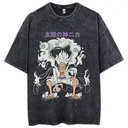 One Piece Monkey D. Luffy Oversized Acid Washed Tee Punk Gothic T-shirt Retro Vinatge Street Style Hip Hop Unisex Adults Kids