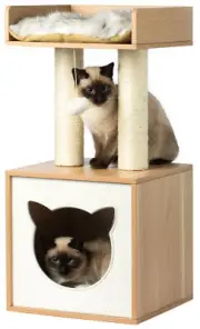 New Cat Tree Play House Condo Cube Cave, Platform, Scratcher Post and Ball Toy