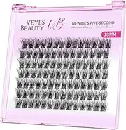 VEYESBEAUTY Lash Clusters Individual Eyelash Extensions Thin & Invisible Band DIY False Eyelashes for Self-application Newbie's Five-Second Series Natural Wispy Lash Tray, Dreamy 18mm Single Length