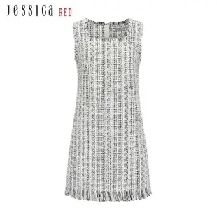 【Jessica Red】優雅氣質顯瘦須邊方領無袖小香風洋裝823180