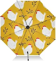 [RPLIFE] Cartoon Chickens Yellow Umbrella for Rain, Lightweight Durable Automatic Open/close Umbrella for Women, Travel Umbrellas for Rain and Sun