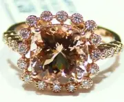 4.40CT 14K Gold Natural Morganite Round Diamond Vintage Halo Engagement Ring