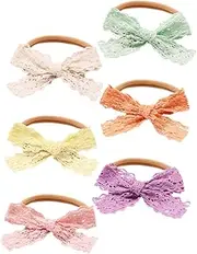 ERINGOGO 6pcs Girl Bow Headbands Comfortable Nylon Elastic Hair Accessories with Lace Design for Newborns and Versatile for Casual and Formal Occasions