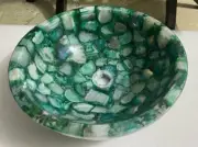 16"Green Agate Stone Sink Random Geode Round Wash Basin Kitchen & Bathroom Decor