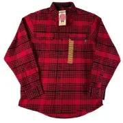 Woolrich Brawny Flannel Shirt Mens Medium Red Black Plaid Shacket Workwear NEW
