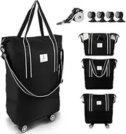 [Arxus] Rolling Duffle Bag with Spinner Wheels, Large Expandable Foldable Carry On Luggage Bag, Weekender Bag for Travel Airplane