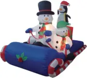 6 Foot Long Inflatable Christmas Snowmen & Penguin Sitting on a Sleigh