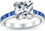 [Bling Jewelry] Timeless Classic Personalized Simple AAA CZ Square Princess Cut Solitaire Promise Engagement Ring for Women With .925 Sterling Silver Cubic Zirconia Pave Side Stone Band