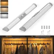 WOBANE 2PCS Closet Lights Battery Operated with 3 Color,Rechargeable Motion Sensor Closet Lights with Eye-Protection,Dimmable Motion Sensor Light Indoor for Hallway,Shelf,Closet,Attic,Counter,900mAh
