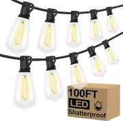 100FT Waterproof LED String Lights – Shatterproof ST38 Edison Bulbs – Outdoor Pa