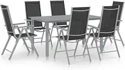 7 Piece Garden Dining Set Aluminium Silver and Black, Furniture Sets, Patio Furniture