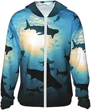 [LHBWCVN] UPF 50+ Light Jacket Full Zip Sun Protection Hoodie for Women Men Long Sleeve Hammerhead Sharks Sun Shirts