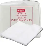 Cotton Gauze Swabs, Non-Sterile,White,8 Ply 13 Threads Pack of 100 (10 X 10 cm 4" X 4")