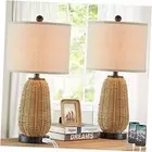 Touch Control Rattan Table Lamps, 3 Way Dimmable Bedside Lamps for Bedroom Set