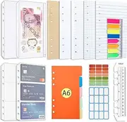 AQTAQ A6 Refill Paper Set, A6 Flipchart Paper with 6 Holes and Housekeeping Cards, Zip Pockets, Dividers, Rulers, Sticky Notes, Etc. for 6-Ring Binder Journal Notebook