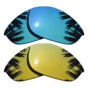 Ice Blue Mirrored&24K Gold Replacement Lenses for-Oakley Half Jacket Polarized