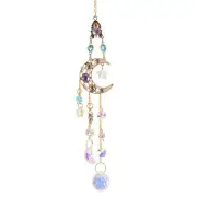 Hanging Moon Suncatcher, Crystal Prism,Rhinestones Pendant,Colorful