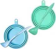 GANAZONO 4Pcs Pet Food Can Covers with Feeding Spoons Sealed Lids for Dog Cat Food Tins Dishwasher Safe Flexible Easy to Use Keeps Food Fresh for Pet Owners