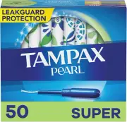 Tampax Pearl Tampons Super Absorbency, with Leakguard Braid, Unscented, 50 Count