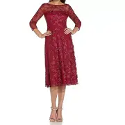 ADRIANNA PAPELL Sz 4 Dress Sequin Red Lace Cocktail Illusion Flower Applique B30