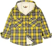 [ZENTHACE] Boys Sherpa Fleece Lined Flannel Plaid Button Down Shirt Jacket,Hooded Flannel Shirt with Hand Pockets