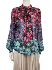 Floral Pattern Silk Sheer Blouse
