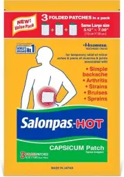Salonpas Pain Relieving HOT Capsicum Patch, 3 Count (12 Pack), for Back, Neck, S