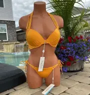 Beach Bunny KENNEDY Push-up Top sz XL & PIPER Tie Side Bottom sz S in Soleil