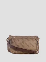 GUESS Brown Logo Noelle II Double Pouch Crossbody Bag
