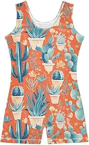 [FRODOTGV] Blue Cacti Orange Gymnastics Leotard for Girl Toddler 1 Piecing Dance Unitards for Gymnastics, Training, Yoga
