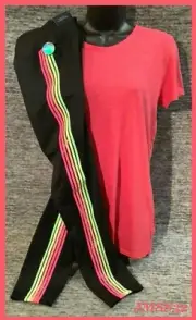 Victoria's Secret Pink Tee Shirt + Ultimate Leggings Set Black Red Rainbow L NIP