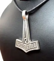 New Viking Mjolnir Hammer of Thor Rune Pendant, Double Sided Necklace.