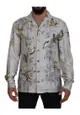 Dolce & Gabbana White Bird Print Silk Satin Casual Shirt