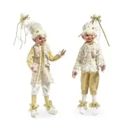 2-PK 16" POSABLE CHAMPAGNE TWEED ELF White & Gold Christmas NEW RAZ 4402466