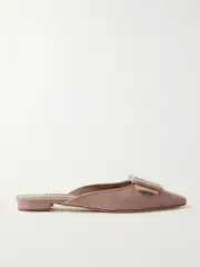 [Manolo Blahnik] Manolo Blahnik - Maysale Buckled Suede Point-toe Flats - Taupe - IT40 IT 40 Brown
