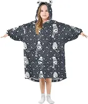 GAIGEO Wearable Hoodie Blanket Cute Playful Snowmen Red, Warm Soft Blanket Sweater for Winter, 95-120cm