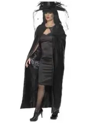 CL581 Black Deluxe Witches Witch Cloak Vampire Halloween Adult Cape Costume