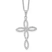 Sterling Silver Diamond Fascination Mystique Platinum-Plated Cross 18 Inch Necklace