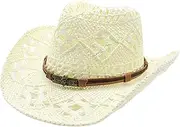 [Generic] Cowboy Hats for Women Classic Straw Cowgirl Beach Hat Music Festival Party Adult Sun Straw Western Cowboy Hats, A-light Yellow, One Size, A-light Yellow, One Size