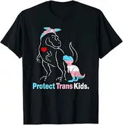 [X.Style] Protect Trans Kids Transgender Pride Flag Dinosaur Heart ds941 T-Shirt (3XL) Black