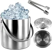 Ice Bucket with Lid Strainer Tong, Double Walled Stainless Steel Insulated Ice Bucket 2.0L/3.0L Container Good Sealing Cube with Silicone Cover for Cocktail Bar Parties(3.0L Model)