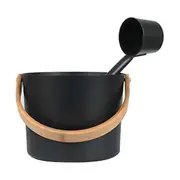 Finnish Sauna Aluminum Bucket, Long-Handled Spoon Set, Sauna Bucket, Bathroom, Sauna Steam Room Acc Black
