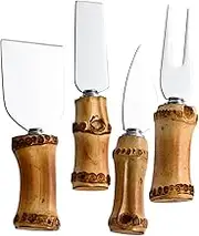 HOLIDYOYO Bamboo Handle Cheese Knife Set Reusable Cheese Fork Spatula Professional Kitchen Tool for Daily Use