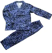 Ladies Purple Leopard Print Cotton Flannelette PJS Pyjamas Set (Me)