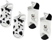 [BESPORTBLE] 2 Pairs of Fashionable Boat Socks Cow Pattern Short Anklet Socks for Girls