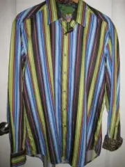 ROBERT GRAHAM shirt L blue green brown black stripe NEW
