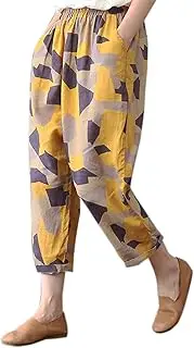 [Elonglin] Women Cotton Linen Baggy Harem Pants with Pocket Palazzo Wide Leg Pants